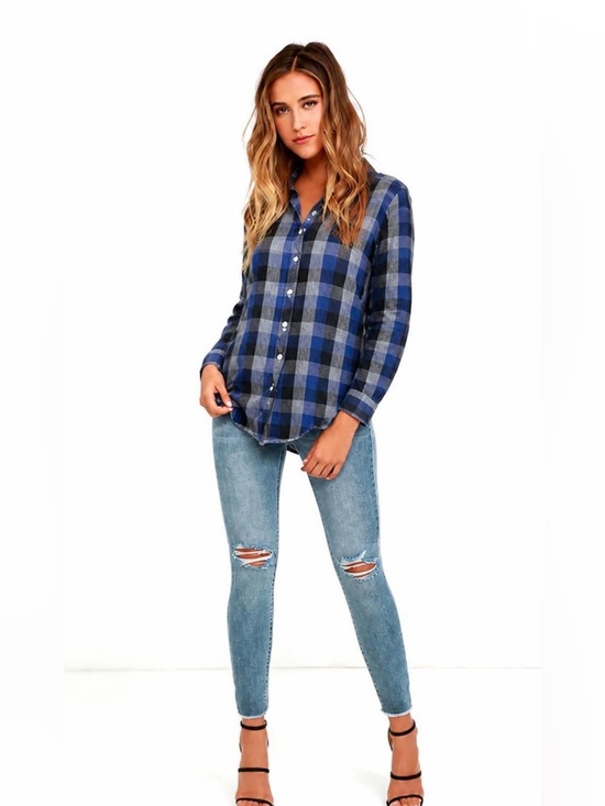 White Crow Tops - White Crow Blue Plaid Button-Down Shirt S